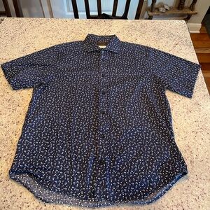 Thomas Dean & Co. Navy Floral Print Short Sleeve Sport Shirt